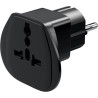 Goobay 94028 World to EU Travel Adapter, kelionių adapteris (UK, US, IT, CH, į EU), Juoda