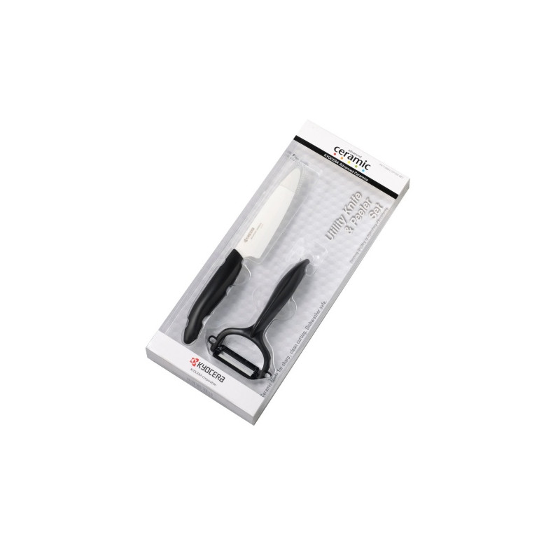 Kyocera FK-110WHCP10NBK Utility Knife & Peeler Rinkinys, peilis (11 cm ašmenys) ir skustukas, Juoda