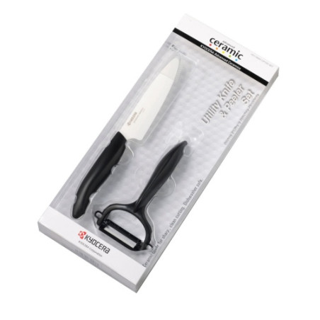 Kyocera FK-110WHCP10NBK Utility Knife & Peeler Rinkinys, peilis (11 cm ašmenys) ir skustukas, Juoda