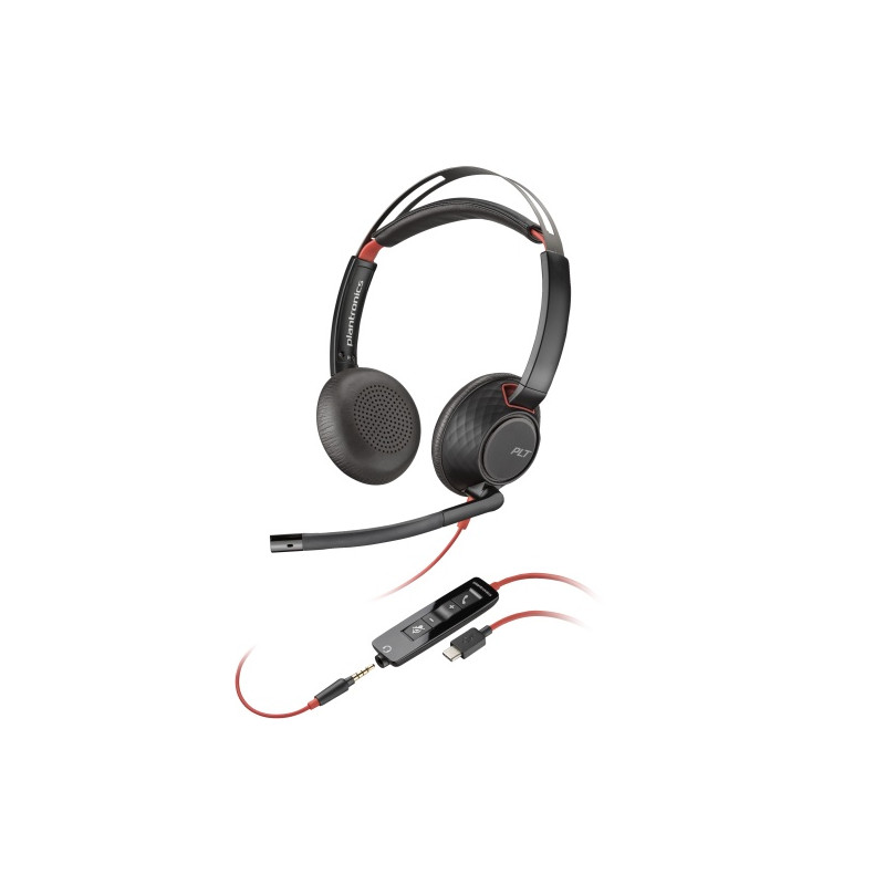 Poly Blackwire 5220 Stereo Laidinės ausinės, USB-C, 3.5mm, USB-C/A Adapter (Bulk), Juoda (8X231AA/8X