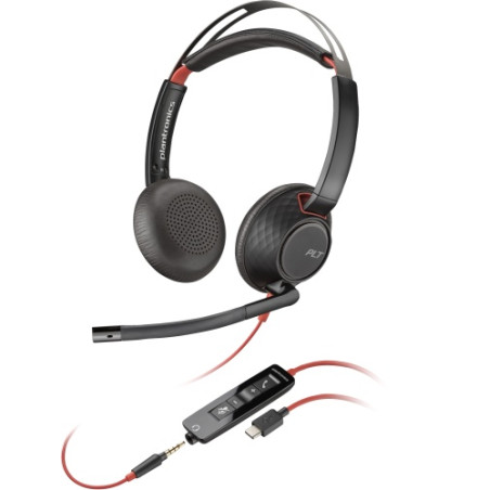 Poly Blackwire 5220 Stereo Laidinės ausinės, USB-C, 3.5mm, USB-C/A Adapter (Bulk), Juoda (8X231AA/8X