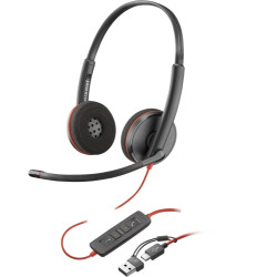 Poly Blackwire 3220 Stereo Laidinės ausinės, USB-C, USB-C/A Adapter (Bulk), Juoda