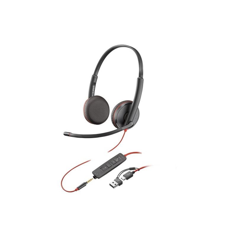 POLY Blackwire 3225 Stereo Laidinės ausinės USB-C, 3.5mm jack, +USB-C/A Adapter (Bulk)