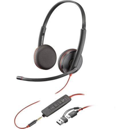 POLY Blackwire 3225 Stereo Laidinės ausinės USB-C, 3.5mm jack, +USB-C/A Adapter (Bulk)