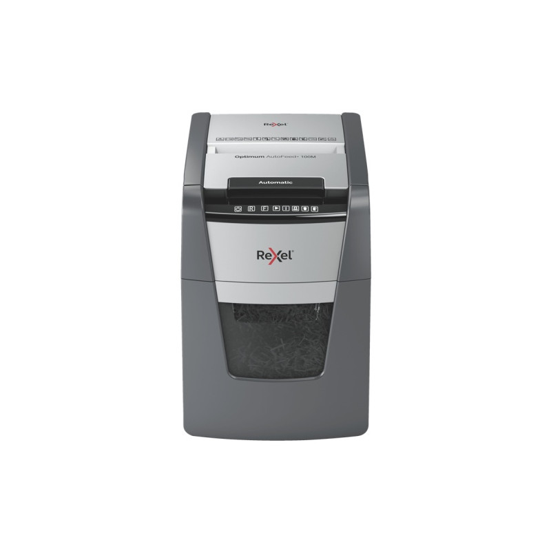 Rexel Optimum AutoFeed+ 100M Dokumentų naikiklis Micro-cut shredding 2x15mm P-5 34L 55dB, Grey/Black