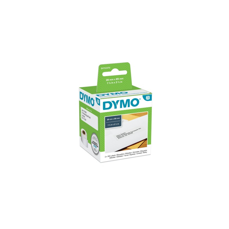 Dymo 99010 (S0722370) Etiketės 28 x 89mm, 2 ritinėliai x 130 etikečių, Balta