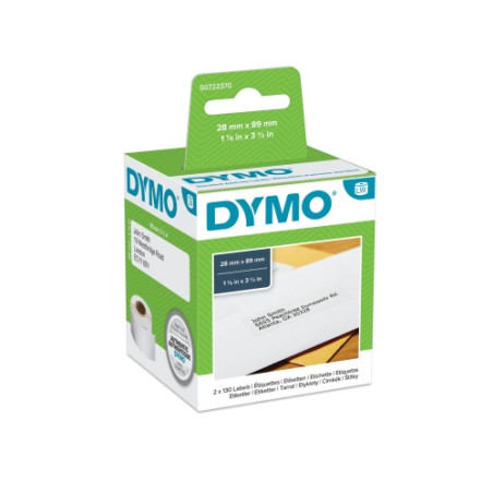 Dymo 99010 (S0722370) Etiketės 28 x 89mm, 2 ritinėliai x 130 etikečių, Balta