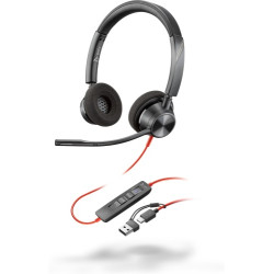 POLY Blackwire 3320 Stereo MS Teams Laidinės ausinės, USB-C/A Adapter, Juoda