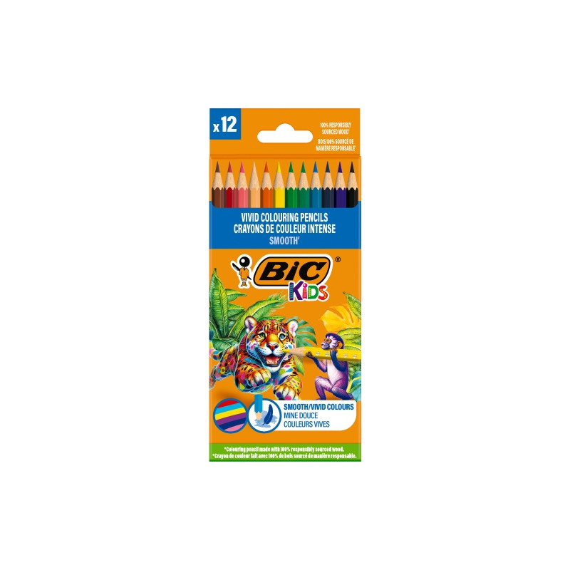 BIC Spalvoti pieštukai Kids Smooth 12 spalvų rinkinys