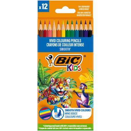 BIC Spalvoti pieštukai Kids Smooth 12 spalvų rinkinys
