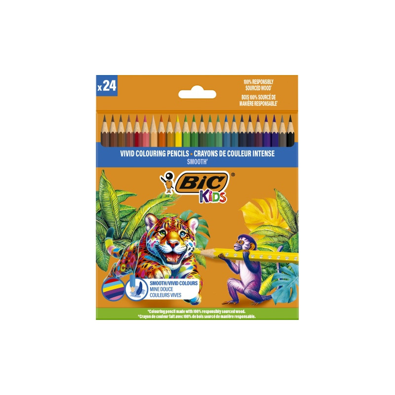 BIC Spalvoti pieštukai Kids Smooth 24 spalvų rinkinys