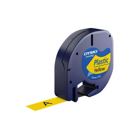 Dymo (S0721620) LetraTag Plastikinė etikečių juostelė, 12mm x 4m, Black on Yellow