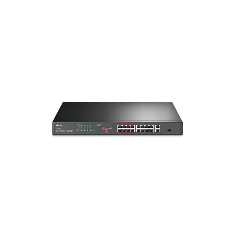 TP-Link TL-SL1218P 16-Port 10/100 Mbps + 2-Port Gigabit Rackmount Šakotuvas su 16-Port PoE+