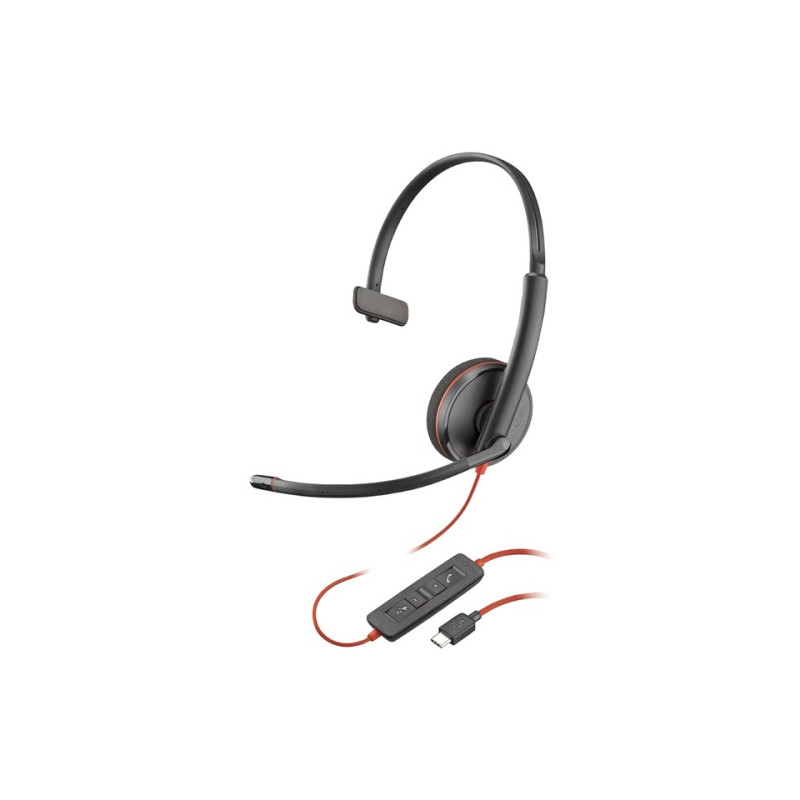 Poly Blackwire 3210 Mono Laidinės ausinės, USB-C, USB-C/A Adapter (Bulk), Juoda