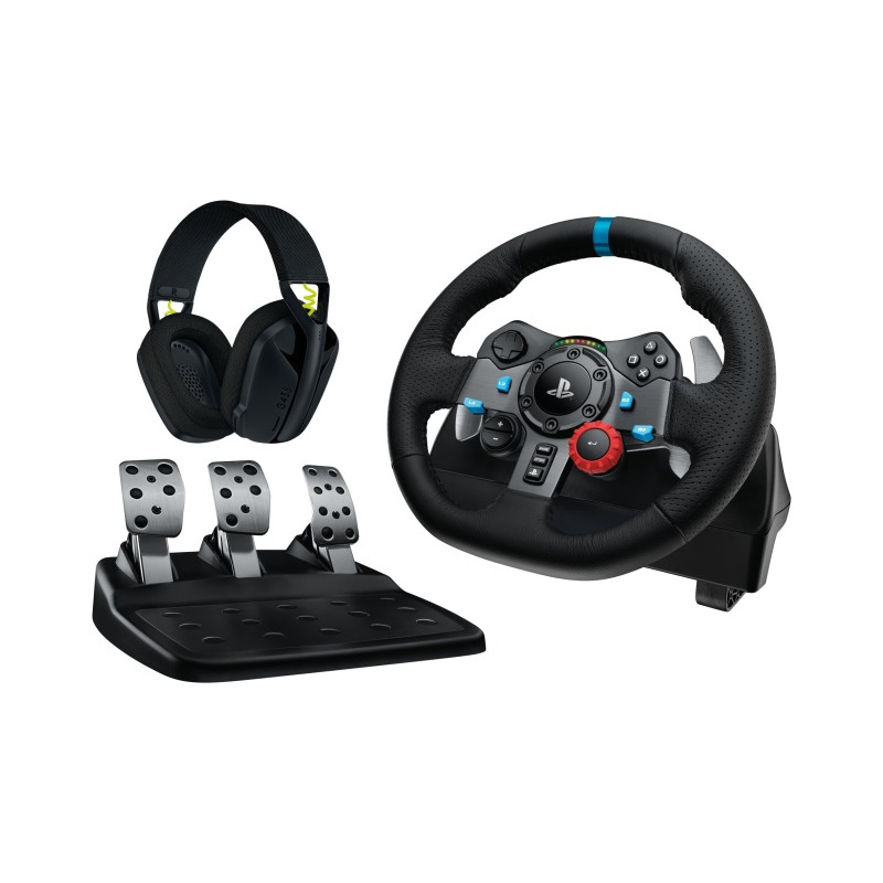 Logitech G29 Driving Force Žaidimų vairas ir pedalai + G435 Ausinės, skirta PC, PS3, PS4, PS5, Juoda
