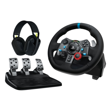 Logitech G29 Driving Force Žaidimų vairas ir pedalai + G435 Ausinės, skirta PC, PS3, PS4, PS5, Juoda