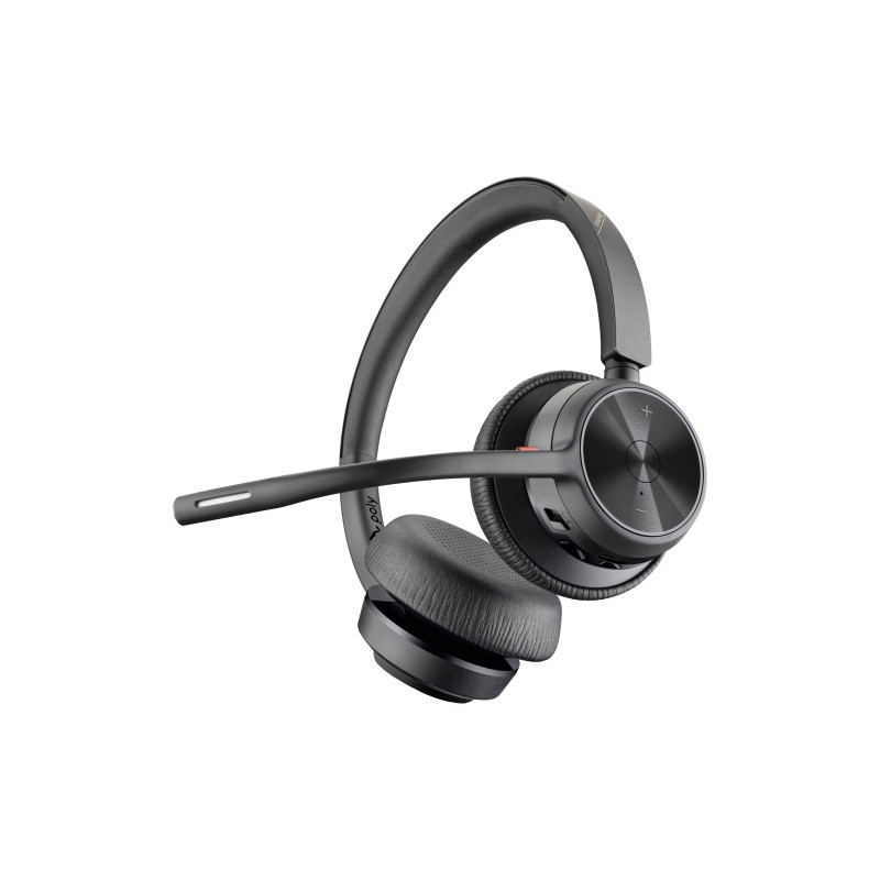 Poly Voyager 4320 UC Stereo Belaidės ausinės, Bluetooth, USB-A, +BT700 dongle,+Charging Stand, Juoda