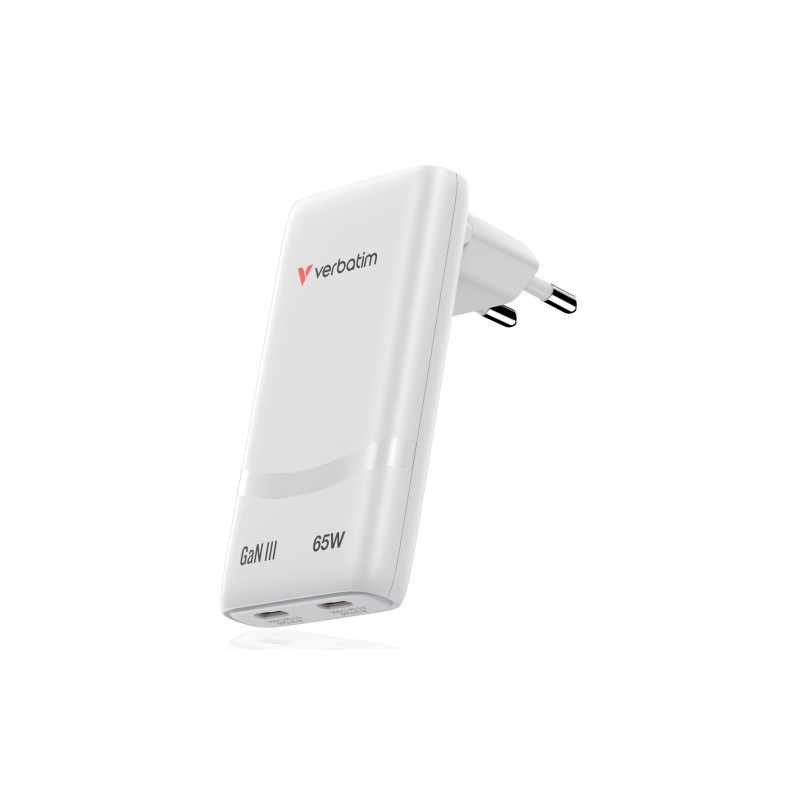 Verbatim 32355 Fold 'n' Go GaN Įkroviklis 65W 2-Port, USB-C, EU Plug, Balta