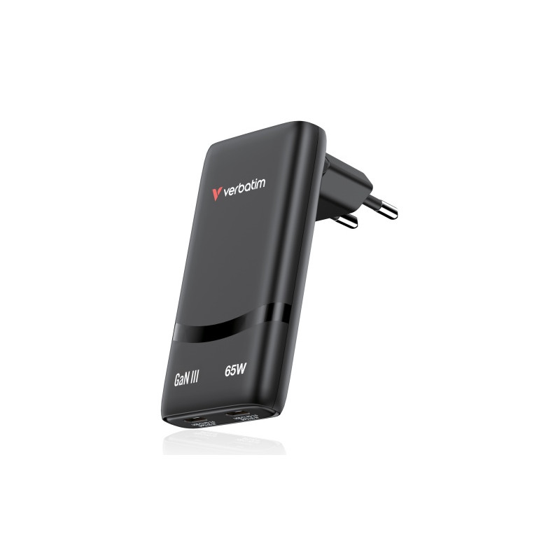 Verbatim 32354 Fold 'n' Go GaN Įkroviklis 65W 2-Port, USB-C, EU Plug, Juoda