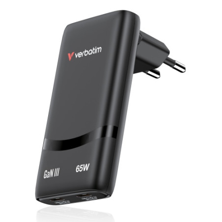 Verbatim 32354 Fold 'n' Go GaN Įkroviklis 65W 2-Port, USB-C, EU Plug, Juoda