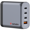 Verbatim 32203 GaN Įkroviklis 140W 4-Port, USB-A/USB-C, EU/UK/US Plug, Pilka/Juoda