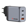Verbatim 32201 GaN Įkroviklis 65W 3-Port, USB-A/USB-C, EU/UK/US Plug, Pilka/Juoda