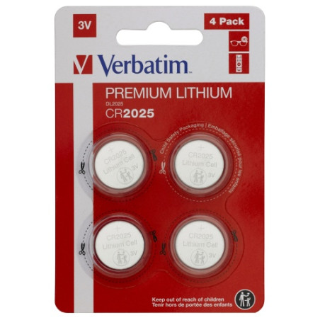 Verbatim 49532 Lithium baterijos CR2025 3V (4 vnt pakuotėje)