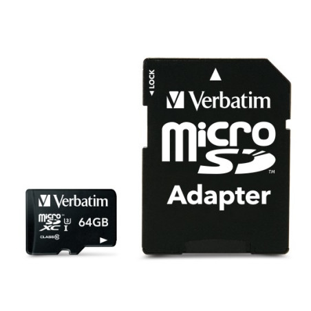 Verbatim 47042 Pro U3 Micro SDXC Atminties kortelė 64GB + microSD į SD Adapteris
