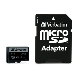 Verbatim 47044 Pro U3 Micro SDXC Atminties kortelė 128GB + microSD į SD Adapteris