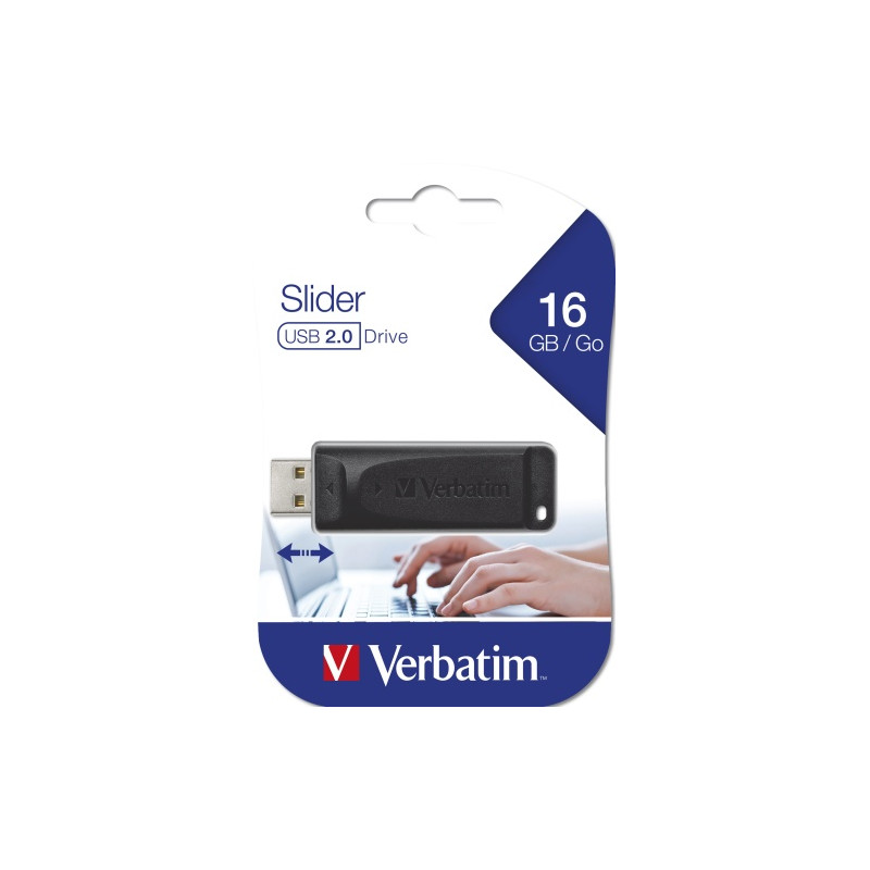 Verbatim 98696 Slider USB atmintinė 16GB, USB-A 2.0, Juoda
