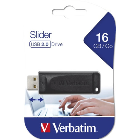 Verbatim 98696 Slider USB atmintinė 16GB, USB-A 2.0, Juoda