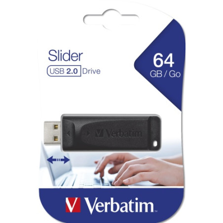 Verbatim 98698 Slider USB atmintinė 64GB, USB-A 2.0, Juoda