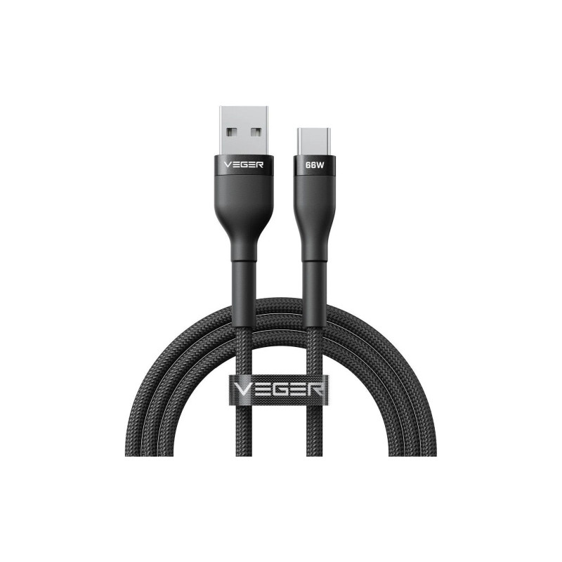 Veger Kabelis USB-A to USB-C PD 11V 6A 66W AC04 1.2m, Juoda