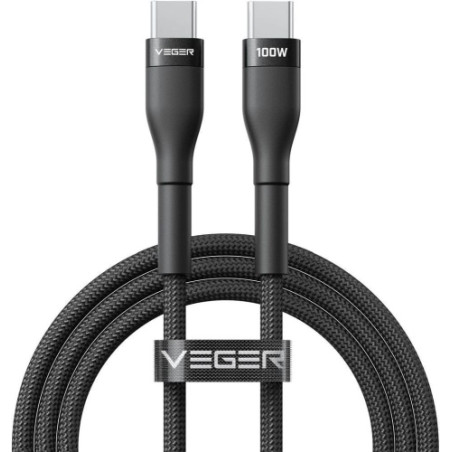 Veger Kabelis USB-C to USB-C PD 20V 5A 100W CC05 1.5m, Juoda