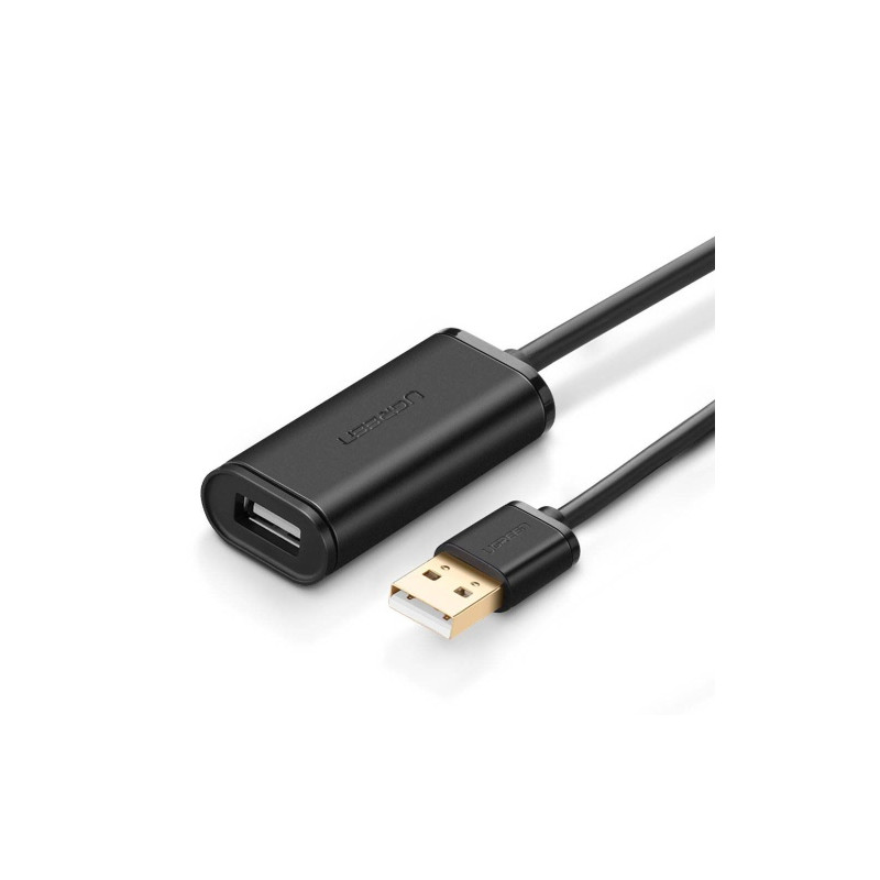 Kabelis ilgiklis su stiprintuvu USB A kištukas - A lizdas 10m juodas US121 UGREEN