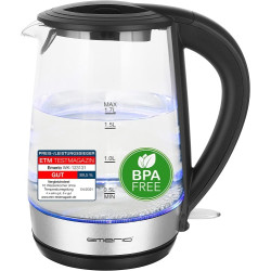 Ecost prekė po grąžinimo EMERIO WK-123131 Cordless Kettle, BPA-Free, Stainless Steel, Black, 2200 W