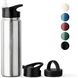 Ecost prekė po grąžinimo Vinsun Stainless Steel Drinking Bottle 750 ml - 3 Lids - Leak-Proof, Suitab