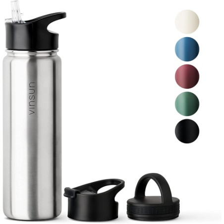 Ecost prekė po grąžinimo Vinsun Stainless Steel Drinking Bottle 750 ml - 3 Lids - Leak-Proof, Suitab