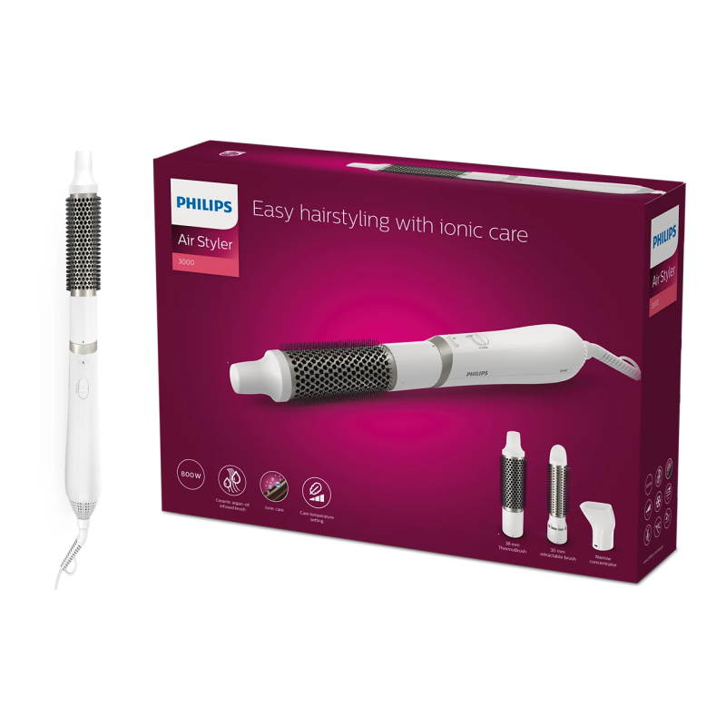 Philips 3000 Series Air Styler BHA303/00 Plaukų formavimo šukos, Balta