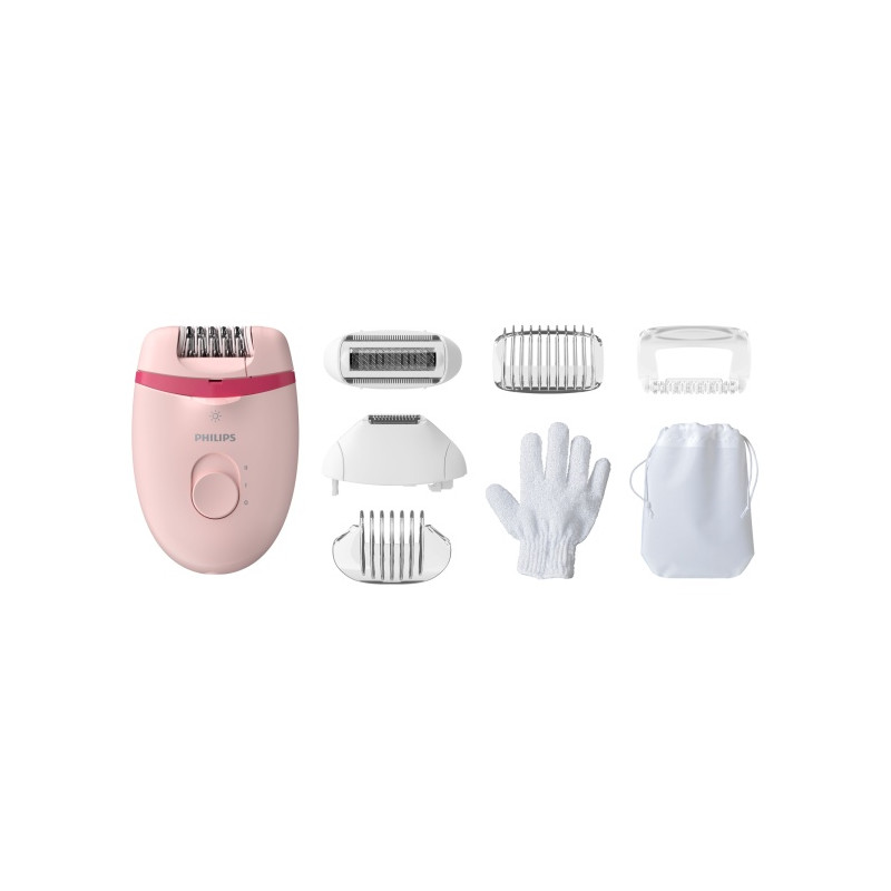 Philips Satinelle Essential BRE285/00 Kompaktiškas laidinis epiliatorius, Rausva