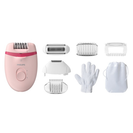 Philips Satinelle Essential BRE285/00 Kompaktiškas laidinis epiliatorius, Rausva