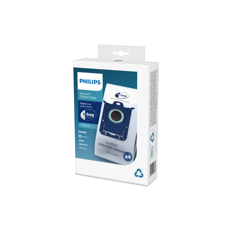 Philips s-bag Classic Long Performance (4-pack) FC8021/03 Universalūs dulkių siurblių maišeliai
