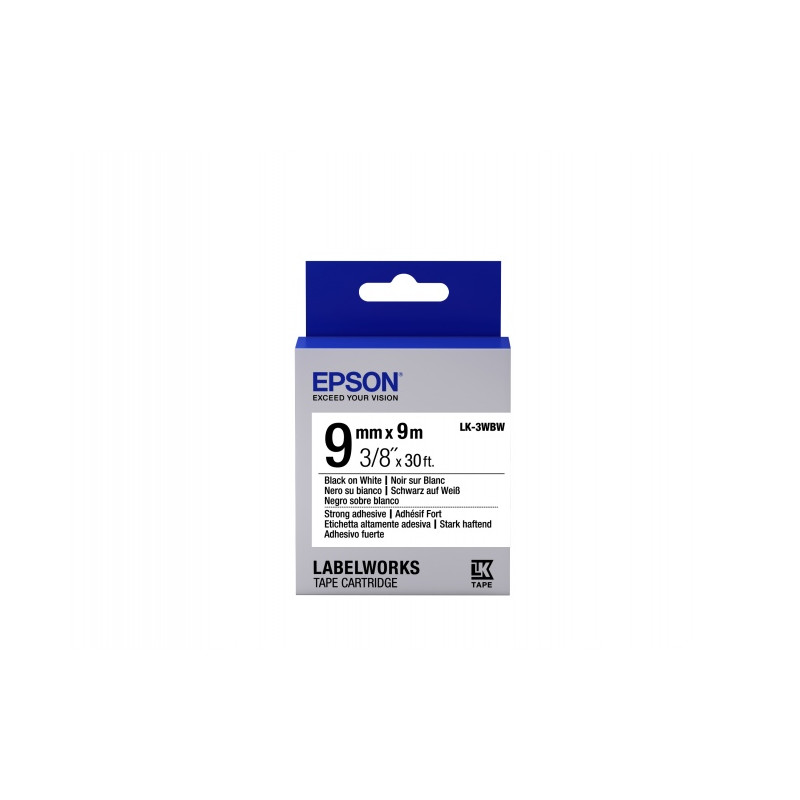Epson LK-3WBW (C53S653007) Ženklinimo juostelė, Strong Adhesive, Black on White, 9mm 9m