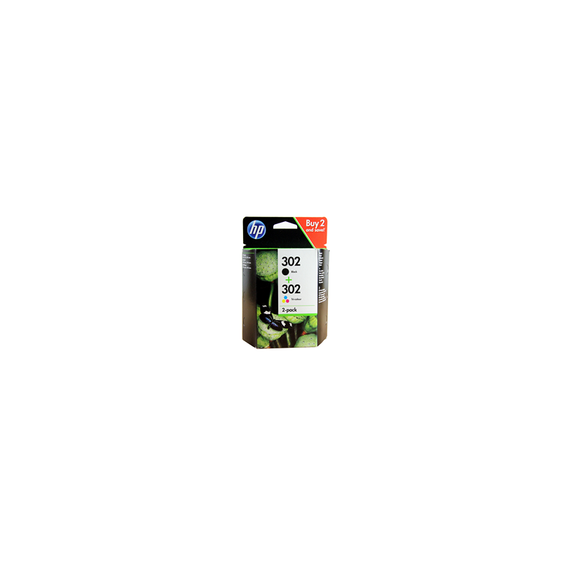 HP 302 2-pack Black/Tri-color (X4D37AE) Rašalinių kasečių komplektas, BK/CMY