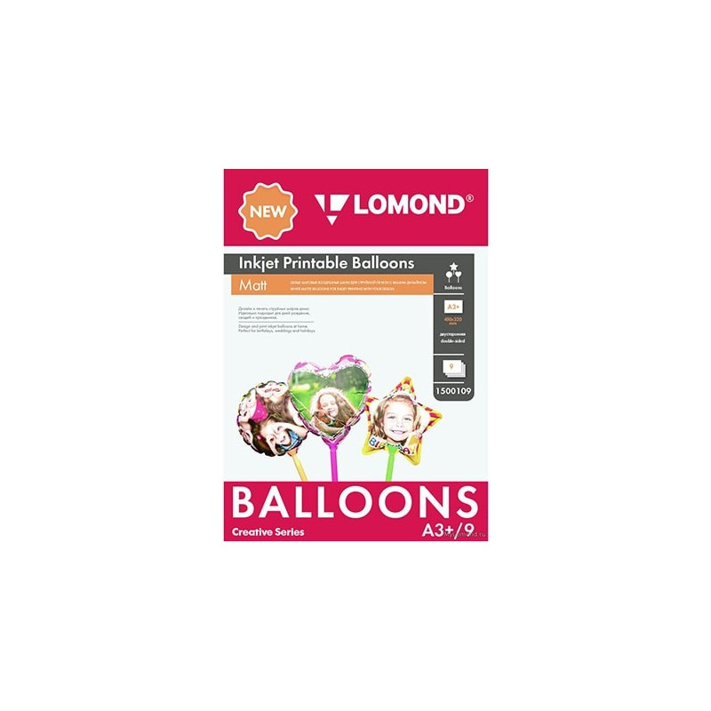 Oro balionai Lomond Inkjet Printable Baloons rašaliniams sp. A3+, 9 lapų (Ball/Heart/Star) dvipusis