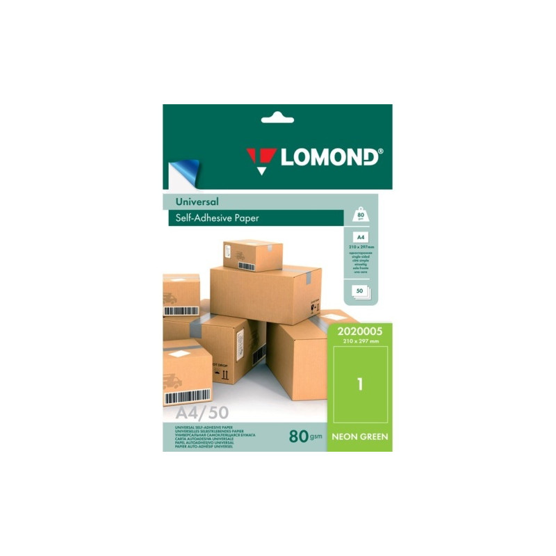 Lipnus popierius lipdukams Lomond Self-Adhesive Universal Labels, 1/210x297, A4, 50 lapų, Green neon