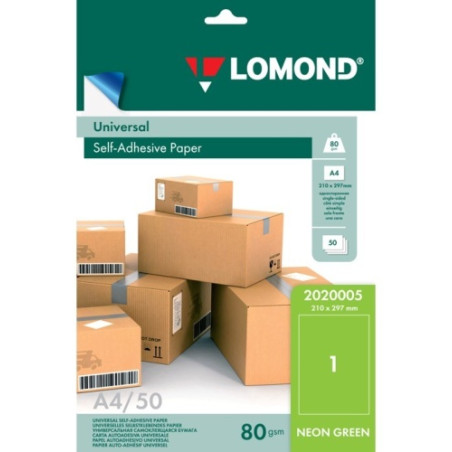 Lipnus popierius lipdukams Lomond Self-Adhesive Universal Labels, 1/210x297, A4, 50 lapų, Green neon