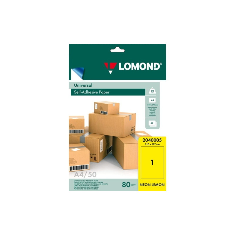 Lipnus popierius lipdukams Lomond Self-Adhesive Universal Labels, 1/210x297, A4, 50 lapų, Lemon neon
