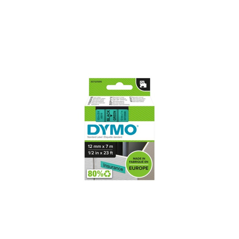 Dymo 45019 (S0720590) Juostelė 12mm x 7m, Black on Green