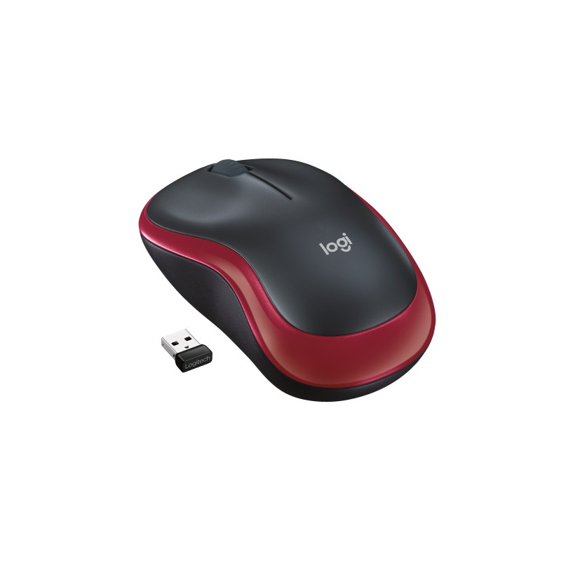 Logitech M185 Belaidė pelė, RF Wireless, 1000 DPI, Juoda/Raudona
